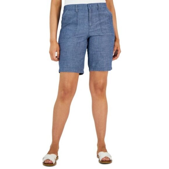 Karen Scott Women's Size 16 Mid Rise Blue Chambray Shorts NWT - Picture 1 of 7